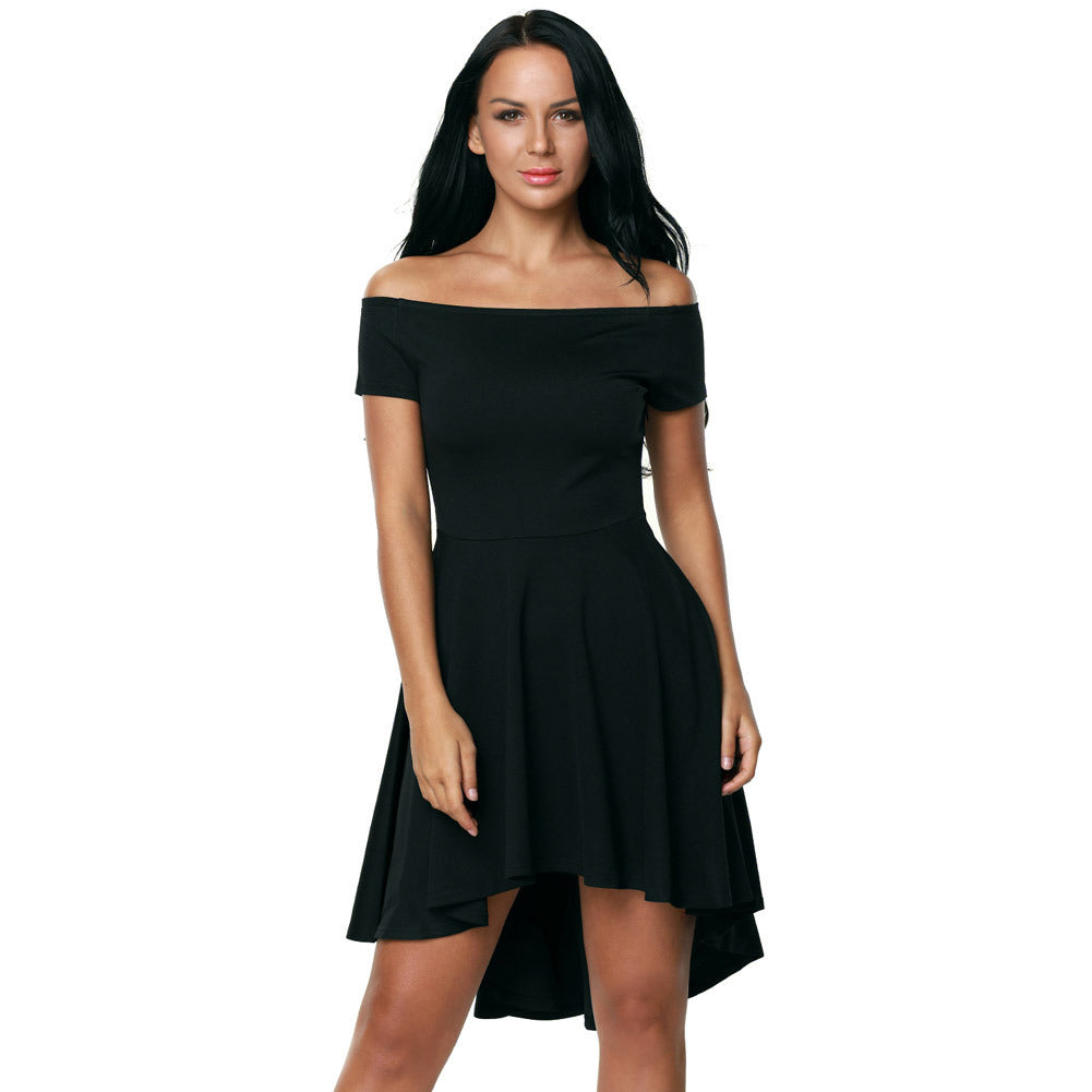 Amazon explosion sexy dress word collar short-sleeved long skirt strapless evening dress summer Europe and America women 61346