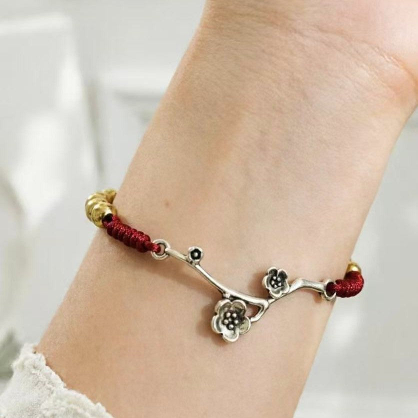 Retro Rose Flower Bracelet Hand-Woven Lucky Zodiac Year Friendship Cord