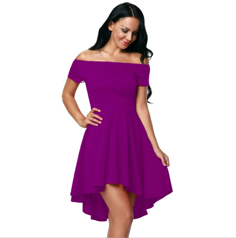 Amazon explosion sexy dress word collar short-sleeved long skirt strapless evening dress summer Europe and America women 61346