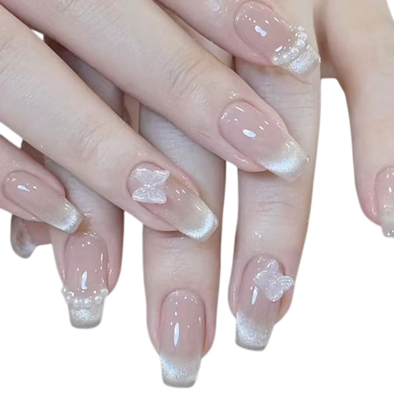 Short T Cat Eye Butterfly Removable Nail Patch Finished Product