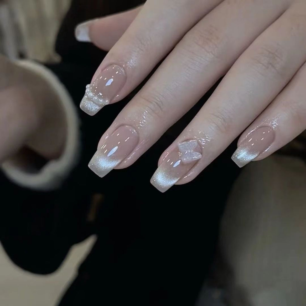 Short T Cat Eye Butterfly Removable Nail Patch Finished Product
