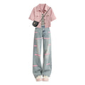 Color Denim Jacket Inner Suspender With Jeans Three-piece Set