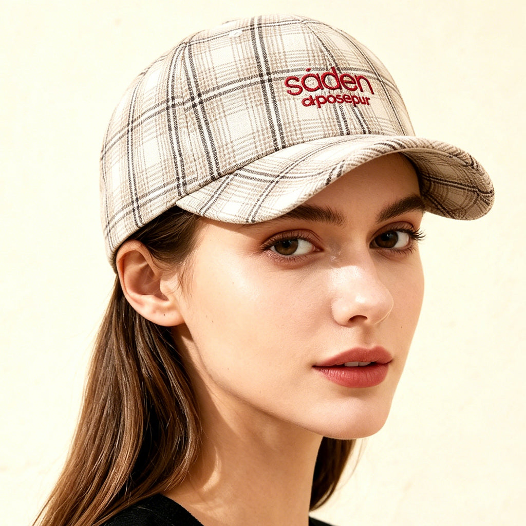 Striped Checkered Embroidered Letter Simple And Fashionable Baseball Cap Suitable For Daily Outdoor Outings And Travels