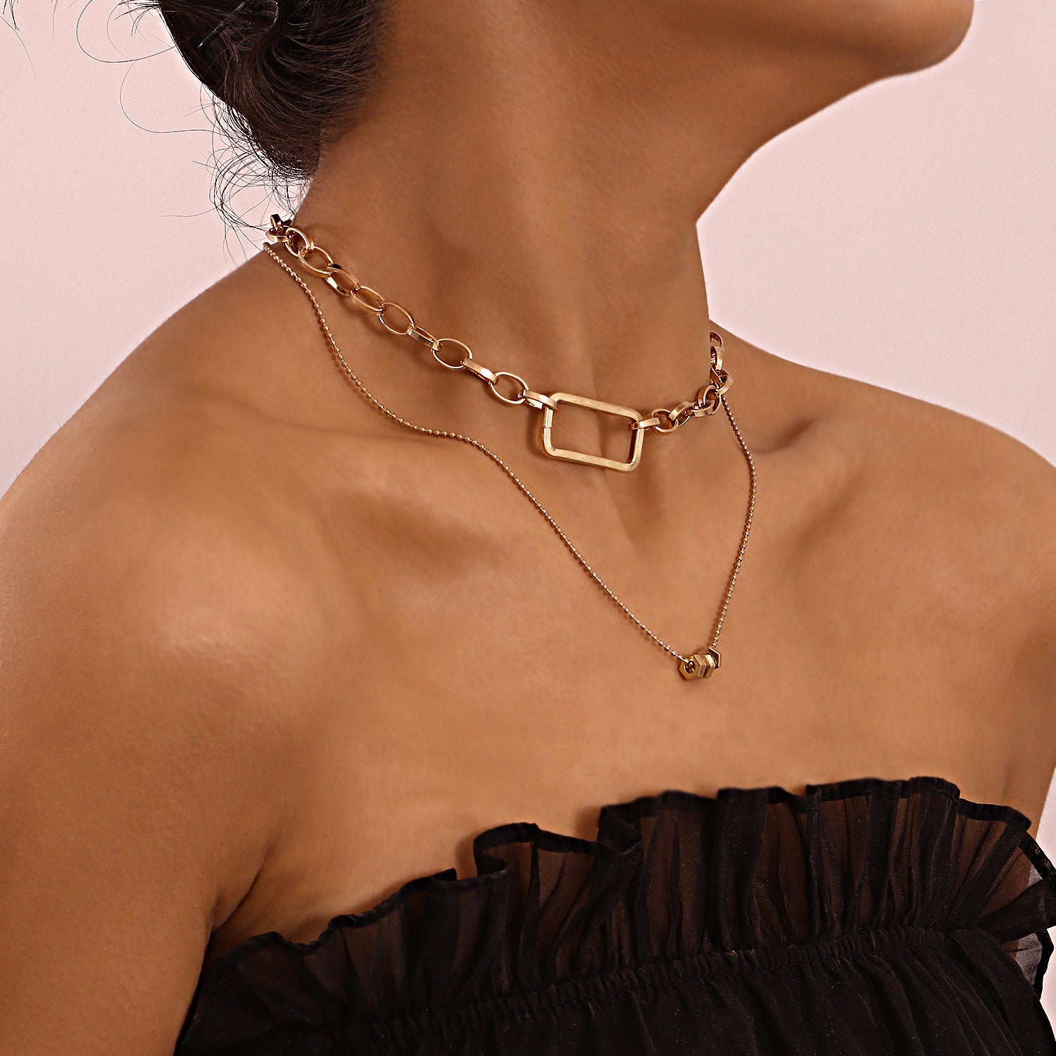 Geometric Bamboo Chained-Hollow Necklace