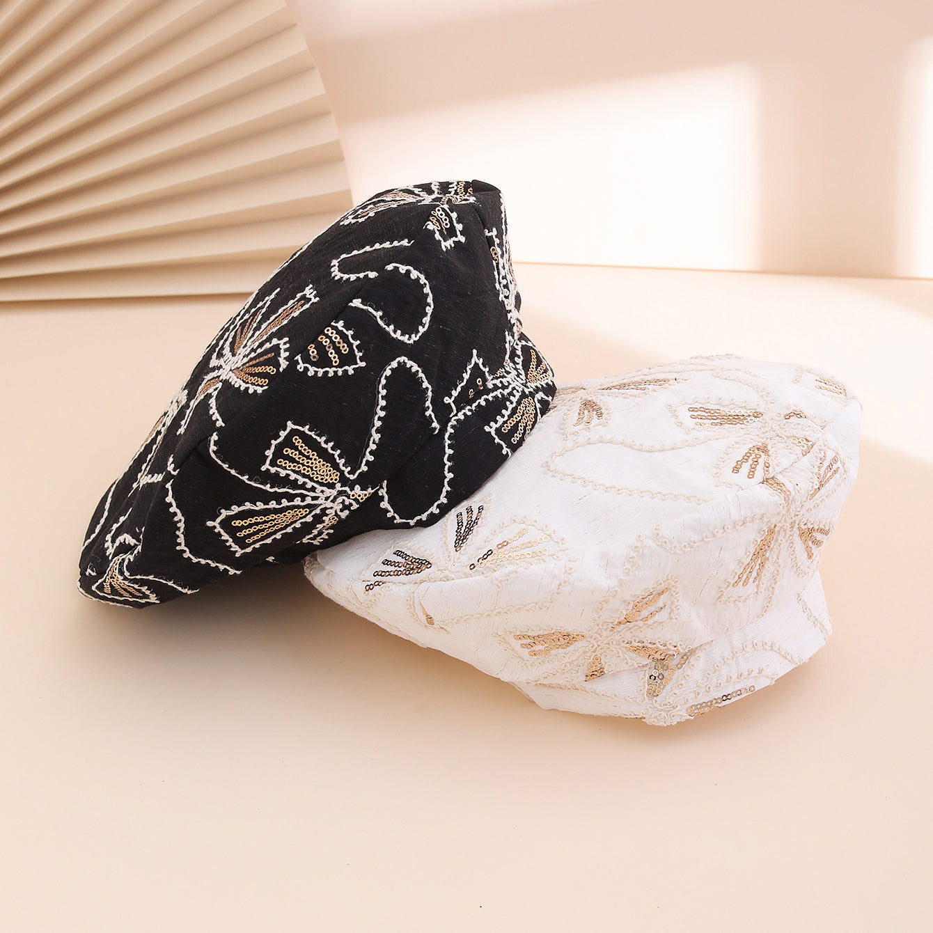 Spring And Summer Women's Bow-shaped Sequin Adjustable Elegant And Bohemian Trend Beanie Hat, Suitable For Daily Shopping, Gatherings And Outdoor Travel.