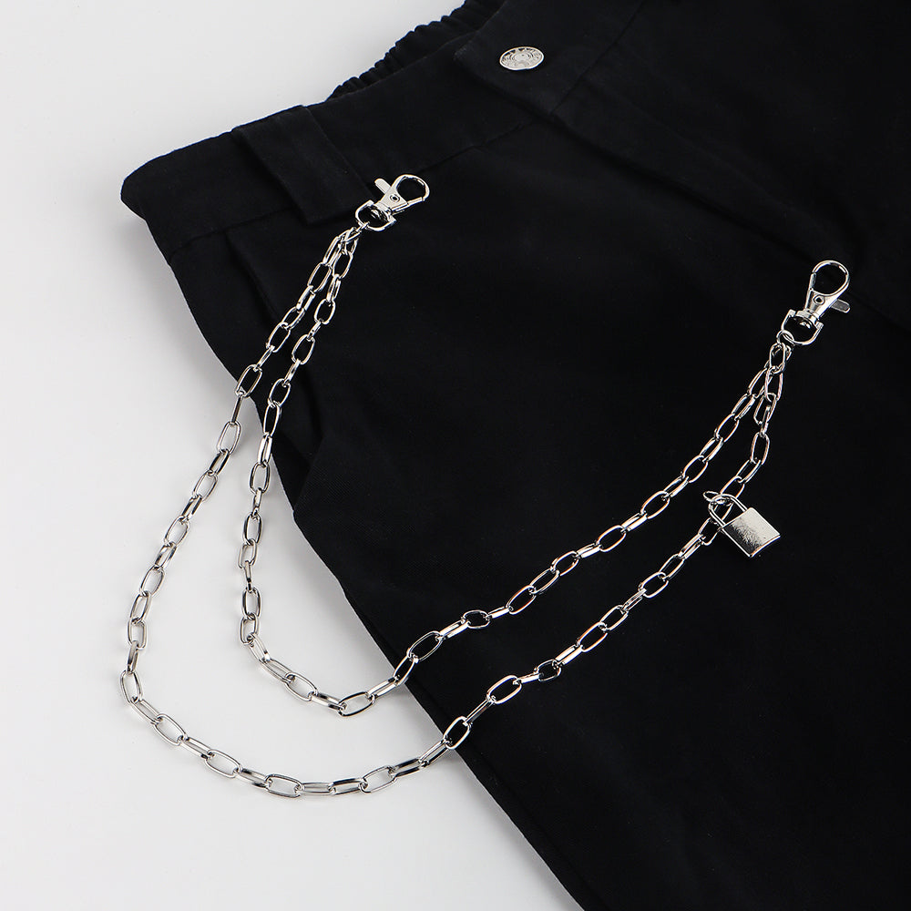Double Metal Lockhead Chain With Silver Punk Hollowed-out for Unisex