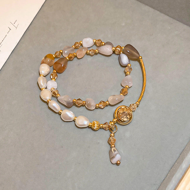Jade Double-circle Pearl Crystal Bracelet
