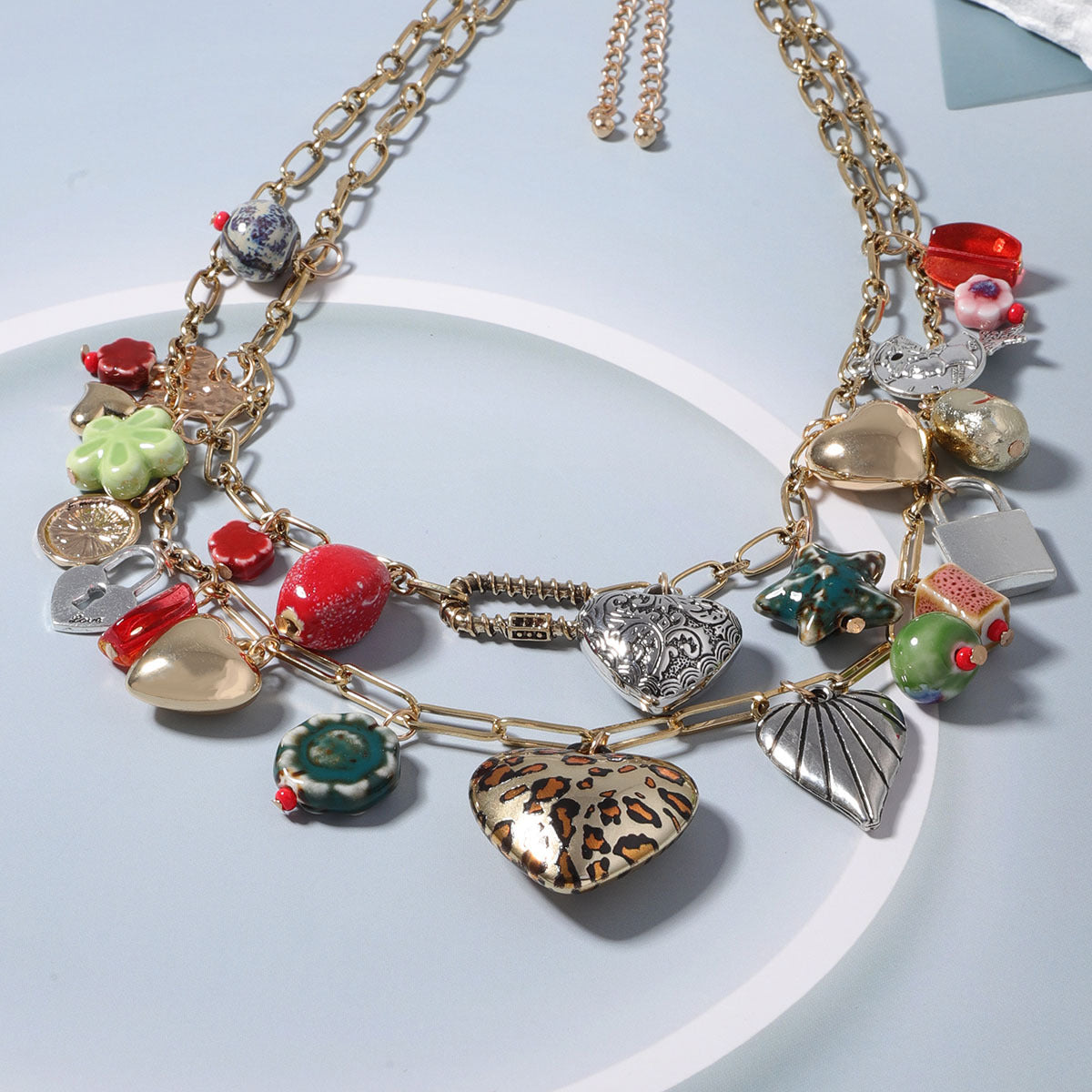 Trendy Retro Vacation Double Layer Twin Alloy Necklace