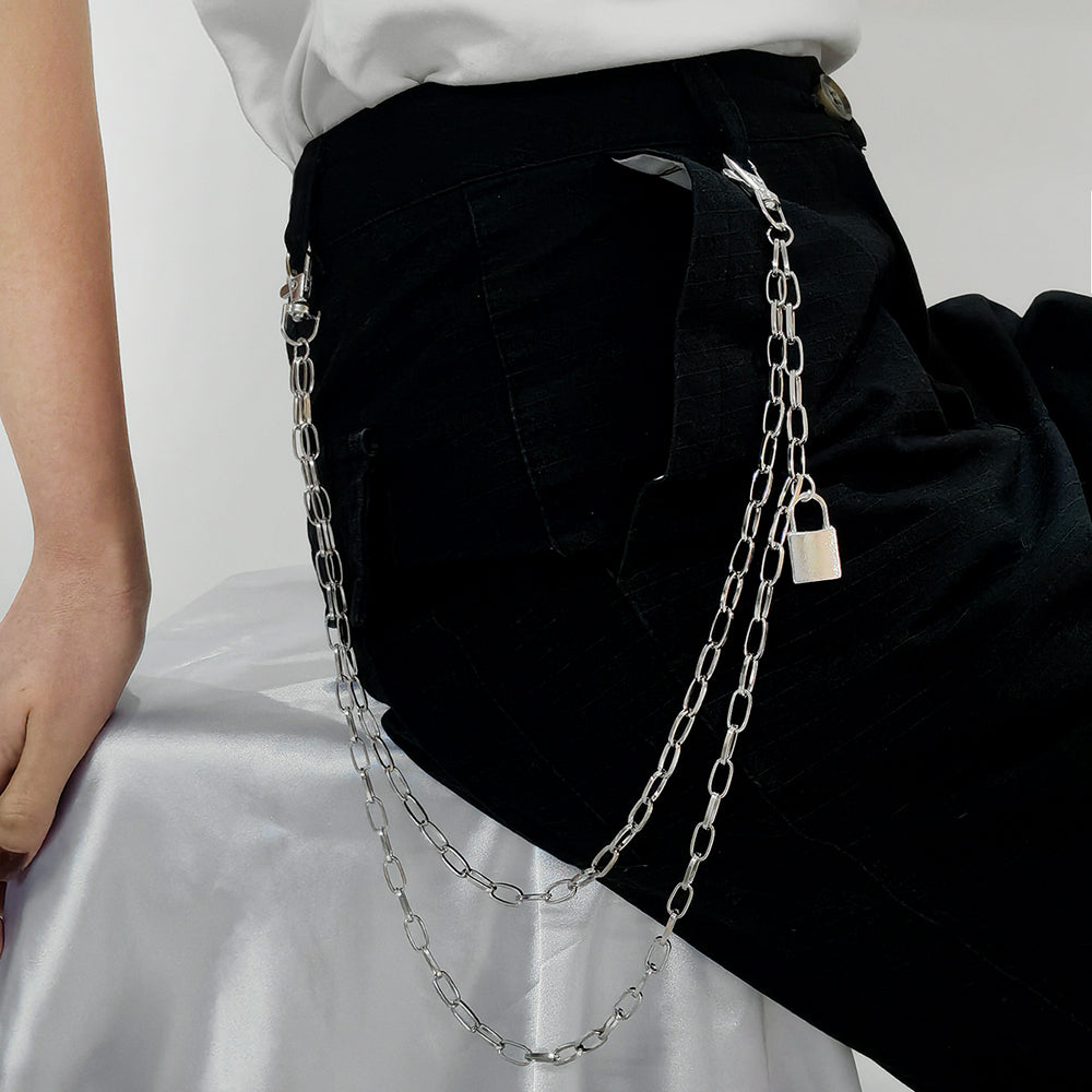 Double Metal Lockhead Chain With Silver Punk Hollowed-out for Unisex