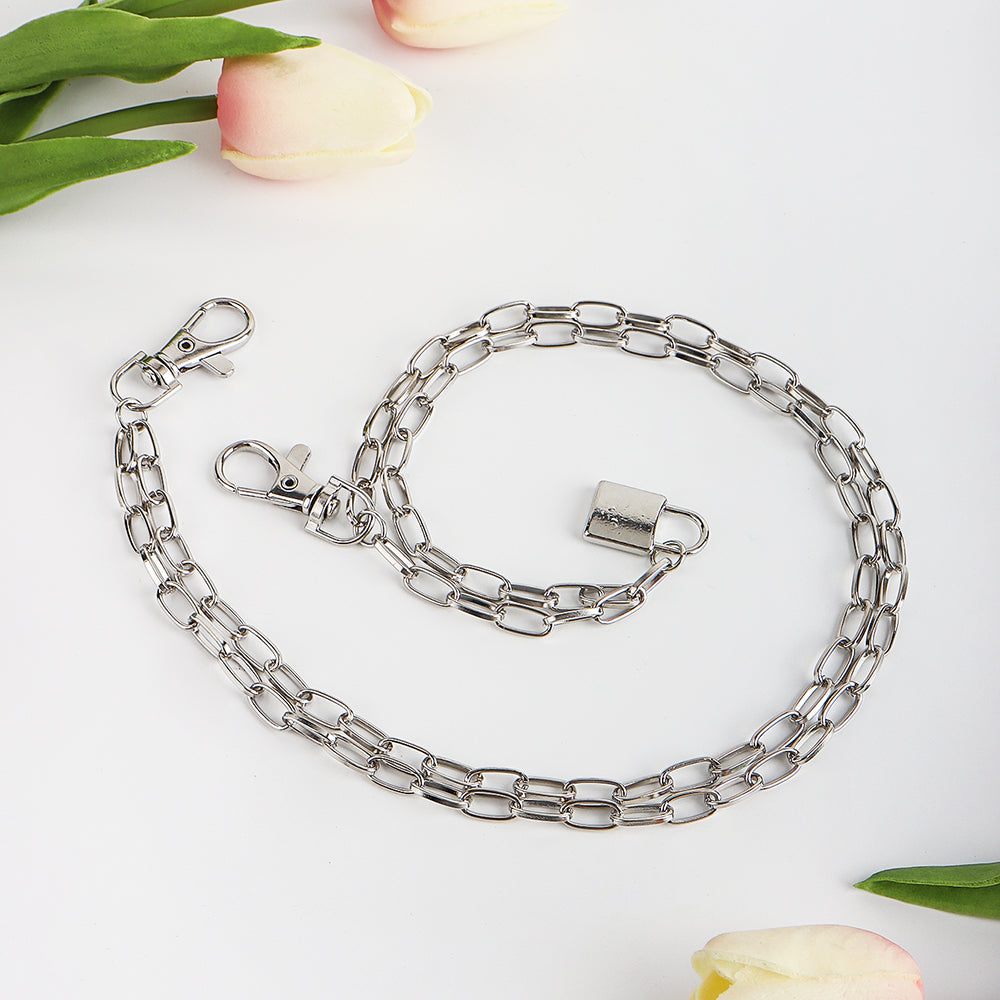 Double Metal Lockhead Chain With Silver Punk Hollowed-out for Unisex