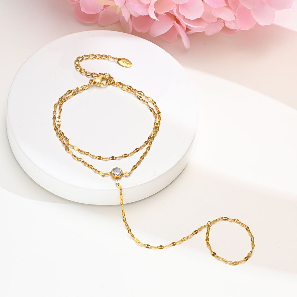 Unique Niche Lip Chain With Zircon Accents And A Double-layer Finger Chain