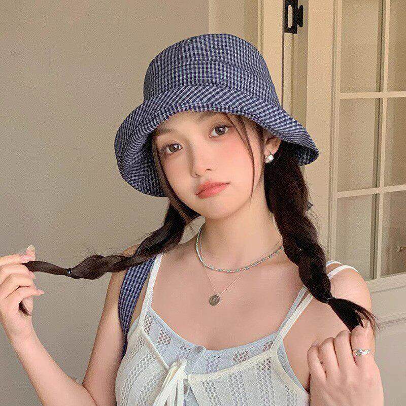 Curved-brim Plaid Fisherman Womens Vacation Sun Hat