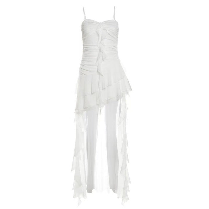 Summer French Super Fairy Pure Desire Ruffled Spaghetti Straps Dress For Women