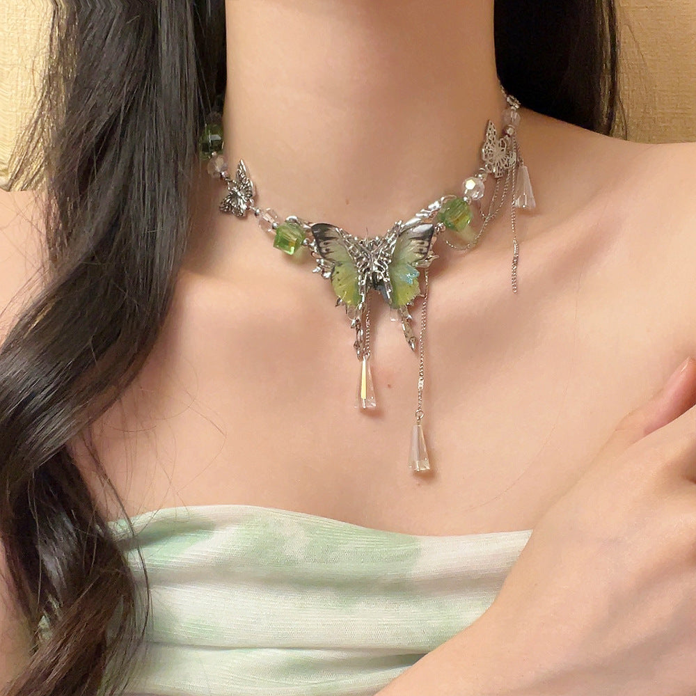 Chic Beaded Butterfly Necklace With Tassels For A Bold Glamorous Look
