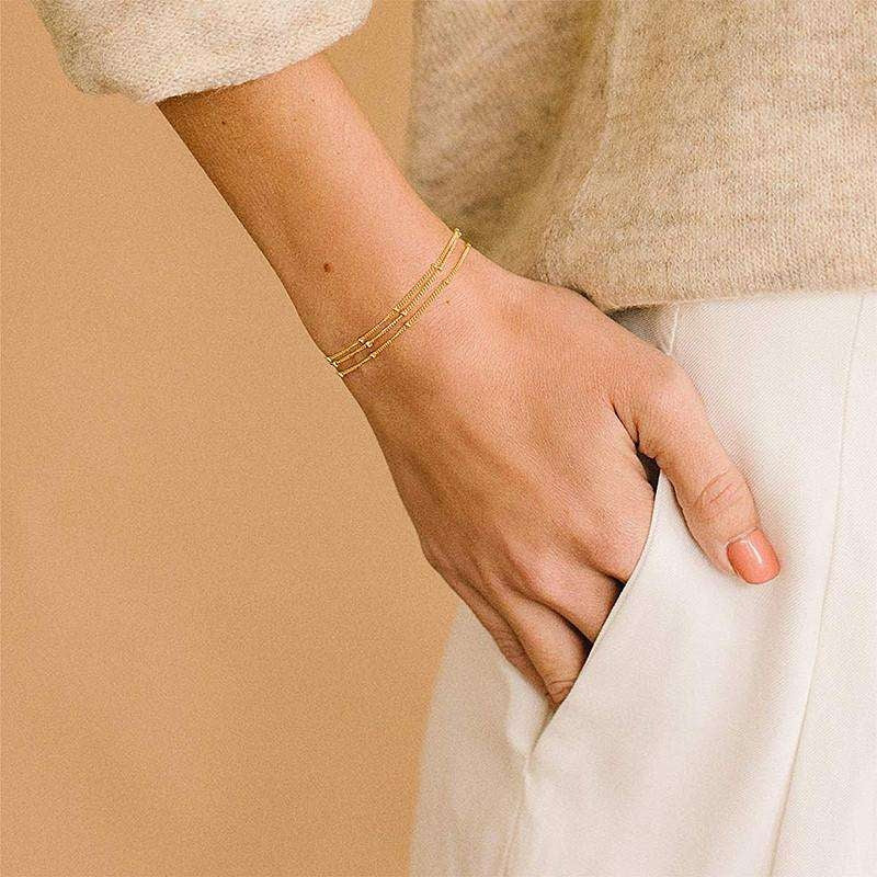 Dainty Gold Bracelets For Women, 14K Gold Filled Adjustable Layered Bracelet Cute Oval Chain  Bar Gold Bracelets For Women Jewelry