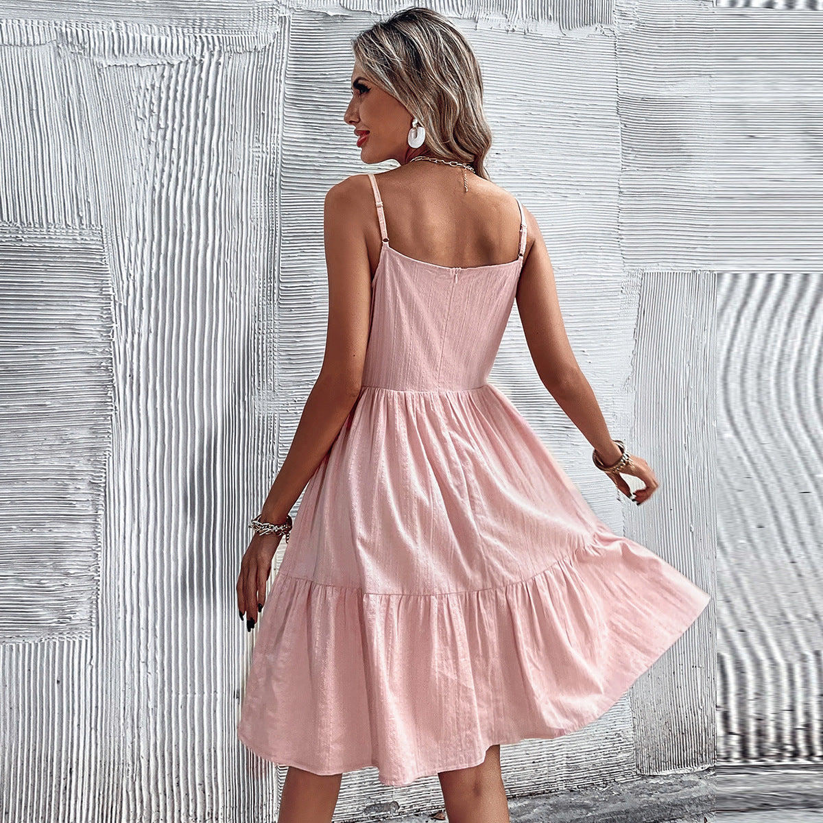 Summer New Style Suspender Skirt Lotus Leaf Skirt Holiday Style Dress Women