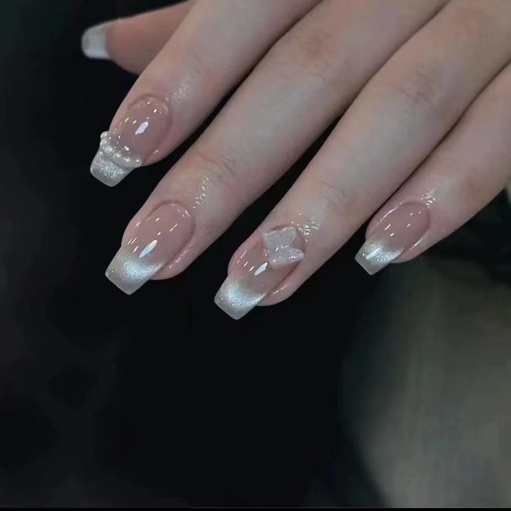 Short T Cat Eye Butterfly Removable Nail Patch Finished Product