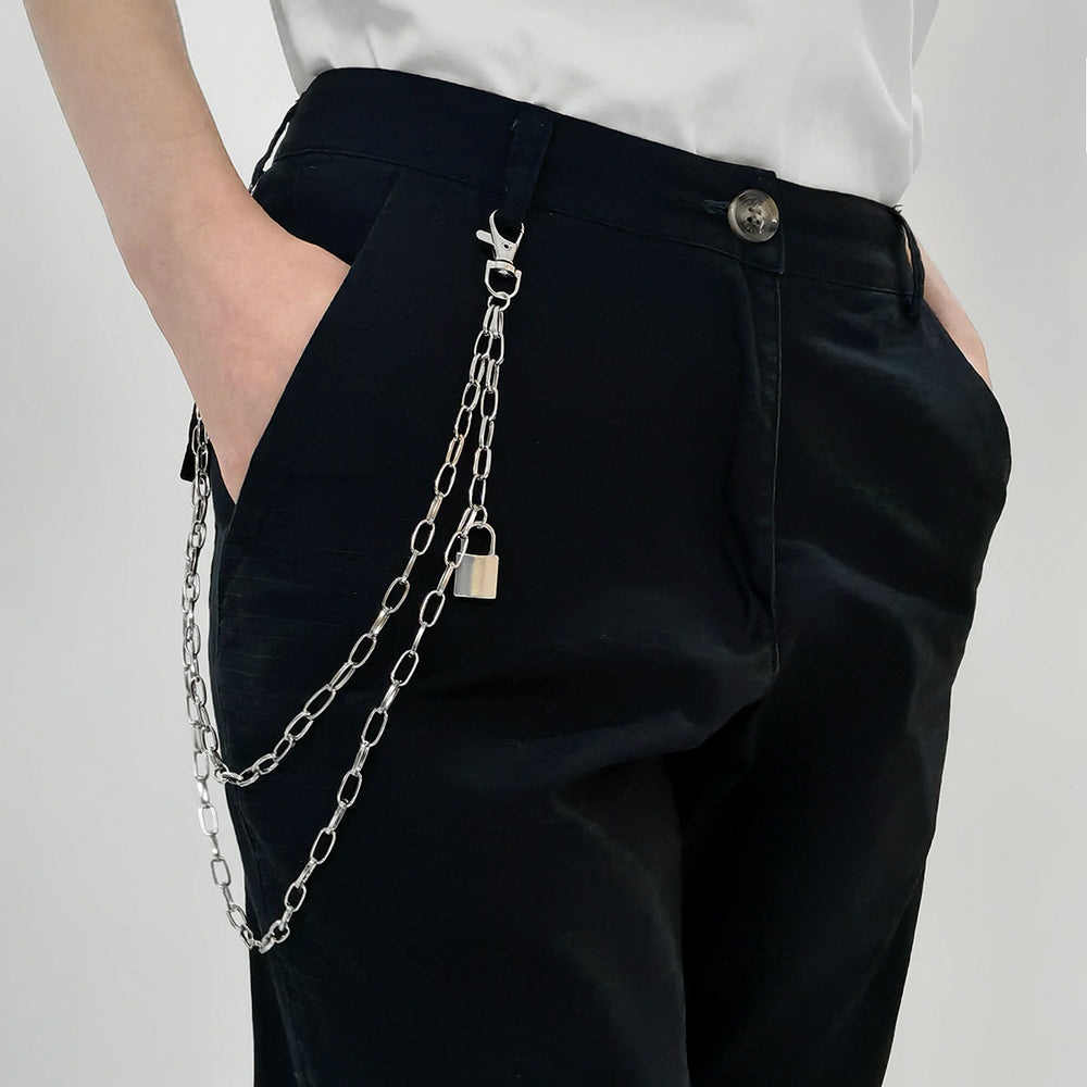Double Metal Lockhead Chain With Silver Punk Hollowed-out for Unisex