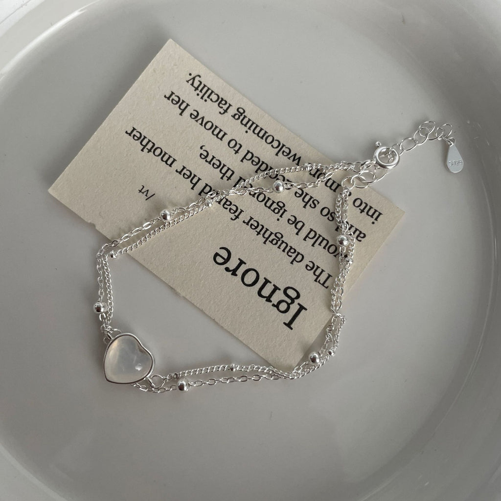 Double-layered White Chalcedony Heart Bracelet