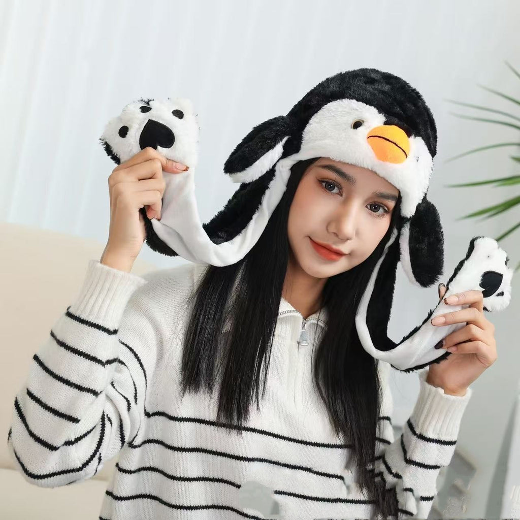 Cartoon Warm Performance Hat With Moving Ears