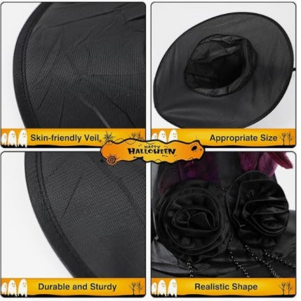 Tefal Rose Feather Halloween Ruffled Witch Hat
