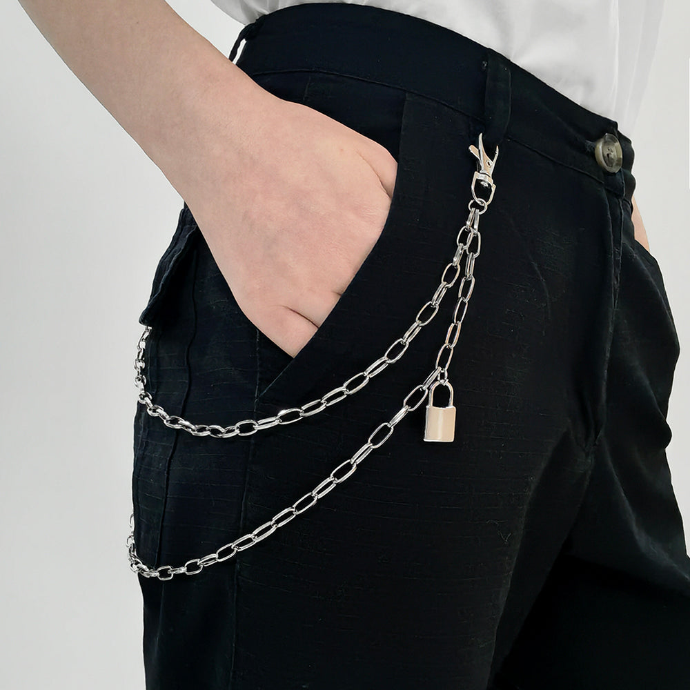 Double Metal Lockhead Chain With Silver Punk Hollowed-out for Unisex
