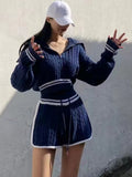 Fashion Cable-knit Sweater Shorts Suit