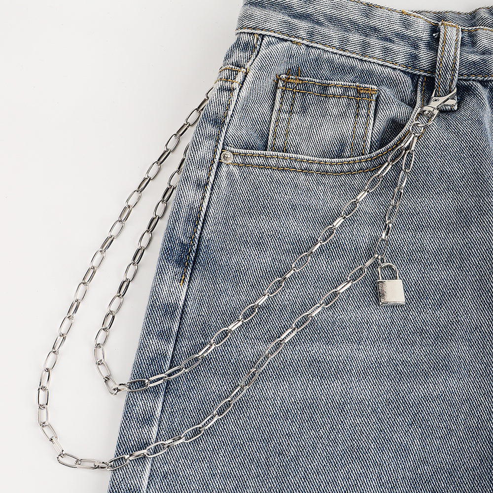 Double Metal Lockhead Chain With Silver Punk Hollowed-out for Unisex